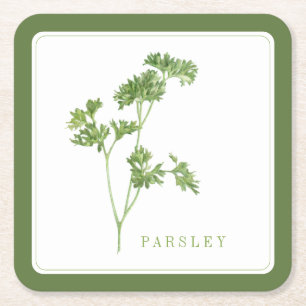 FRESH PARSLEY Square Paper Coasters (+text) Green