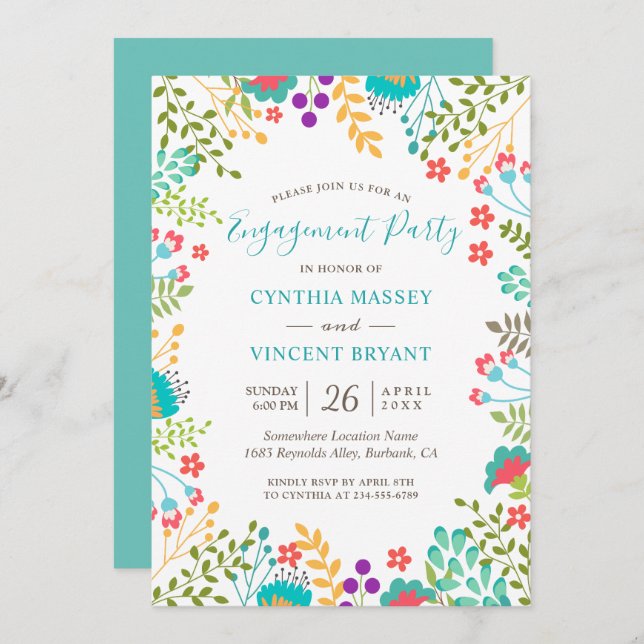 Fresh Pastel Floral Garden Engagement Party Invitation (Front/Back)