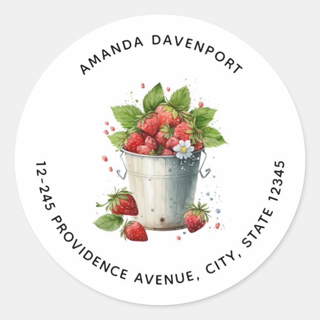 Fresh Picked Strawberries in a Bucket Address Classic Round Sticker (Front)