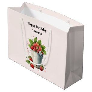 Fresh Picked Strawberries in a Bucket Birthday Large Gift Bag