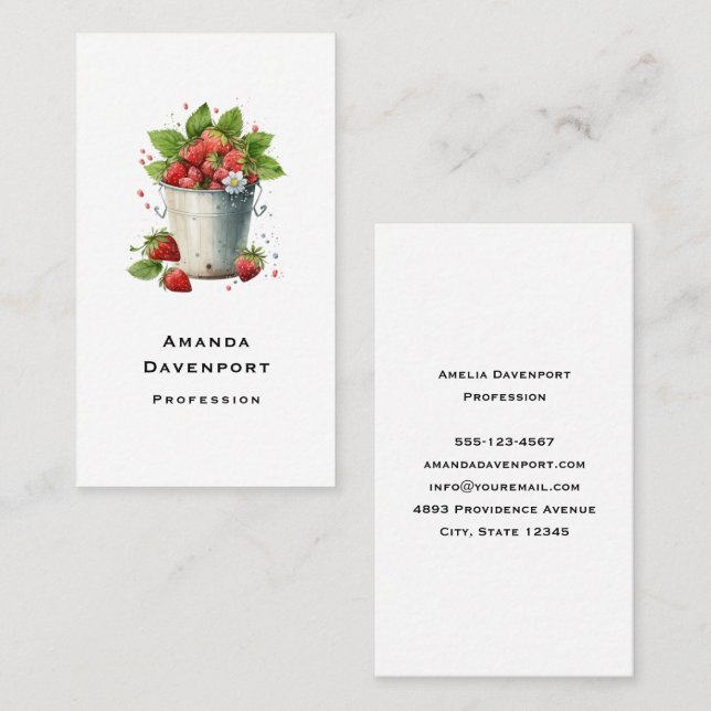 Fresh Picked Strawberries in a Bucket Business Card (Front/Back)