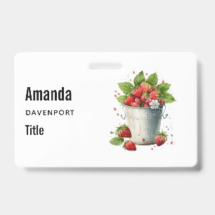 Fresh Picked Strawberries in a Bucket ID Badge