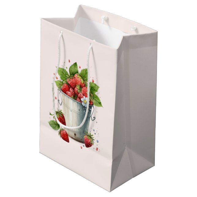 Fresh Picked Strawberries in a Bucket Medium Gift Bag (Back Angled)