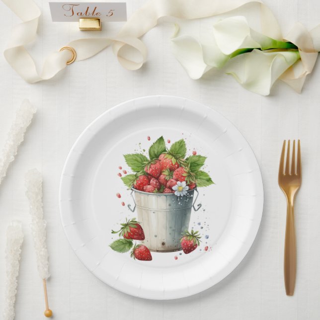 Fresh Picked Strawberries in a Bucket Paper Plate (Wedding)