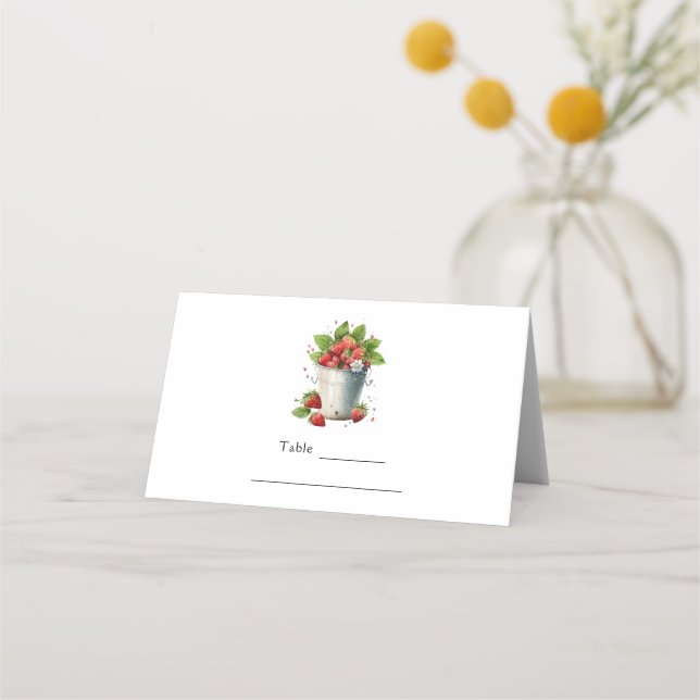 Fresh Picked Strawberries in a Bucket Place Card (Front)