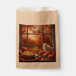Fresh Pie on counter Cat and pumpkins Favour Bag