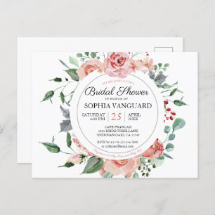 Fresh Pink Blooms Elegant Bridal Shower Invitation Postcard