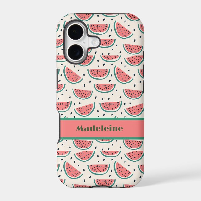 Fresh Pink Green Watermelon Pattern Cream Monogram (Back)