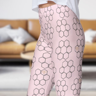 Fresh Pink Honey Bee Hive Pattern Leggings
