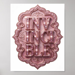 Fresh Pink INVINCIBLE Quote Design Poster