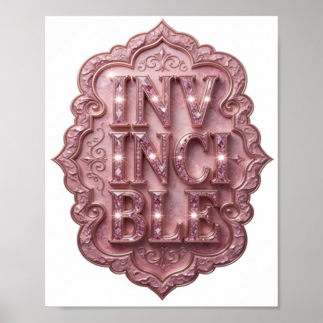 Fresh Pink INVINCIBLE Quote Design Poster (Front)