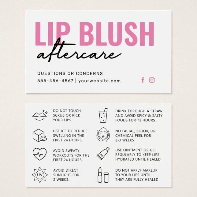 Fresh Pink Modern Lip Blush Aftercare (Front & Back)