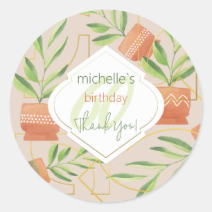 Fresh Plants In Ceramic Pots Watercolor  Classic Round Sticker