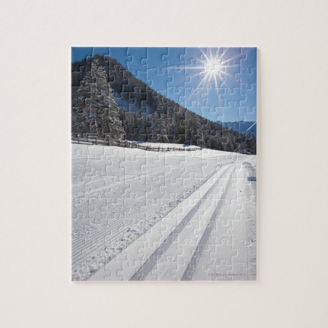 fresh prepared cross-country ski run in a 2 jigsaw puzzle (Vertical)