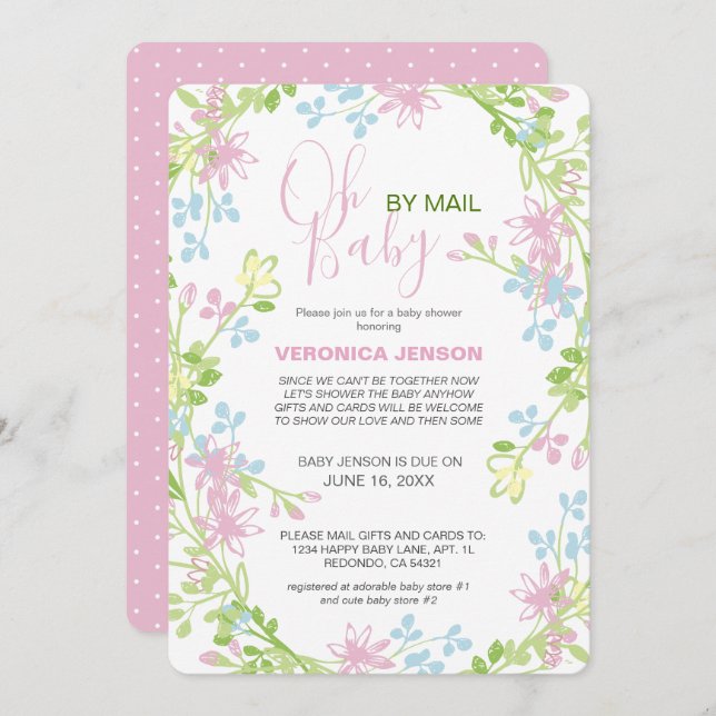 Fresh & Pretty Spring Floral Baby Shower by Mail Invitation (Front/Back)