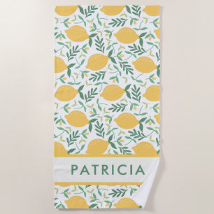 Fresh & Pretty Summer Lemon Botanical Pattern Beach Towel