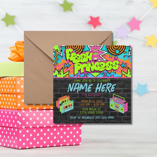 Fresh Princess 90s Boombox Green Colourful Birthda Invitation (Creator Uploaded)