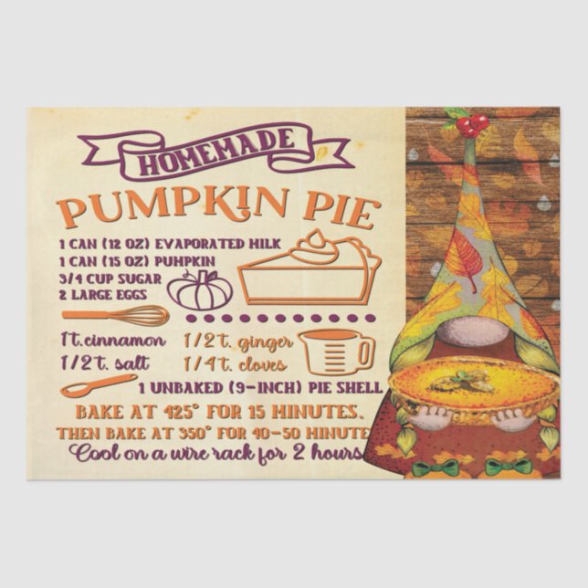Fresh Pumpkin Pie Gnome Decoupage Tissue Paper (Front)