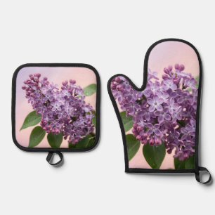 Fresh Purple Lilac Blossoms Spring Floral  Oven Mitt & Pot Holder Set