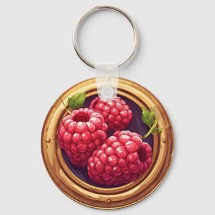 Fresh Raspberries Framed in Golden Artwork Key Ring