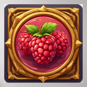 Fresh Raspberries Framed in Golden Artwork Poster