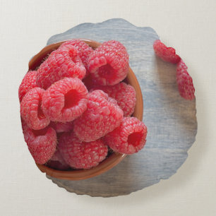 Fresh raspberries in a bowl round cushion
