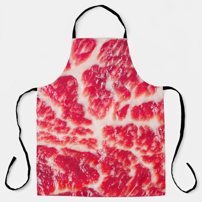 Fresh raw beef steak marbled meat texture close up apron (Front)