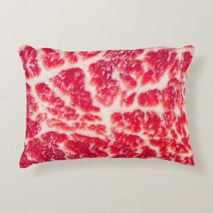 Fresh raw beef steak marbled meat texture close up decorative cushion
