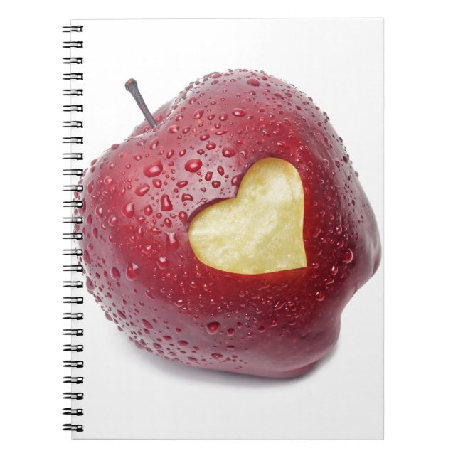 Fresh red apple with a heart shaped symbol notebook (Front)