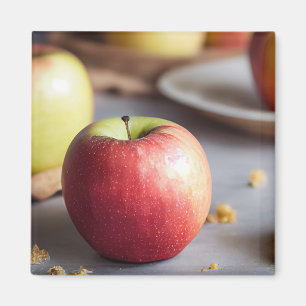 Fresh red apples on the table, apple pie crumbs magnet