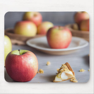 Fresh red apples on the table, apple pie crumbs mouse pad