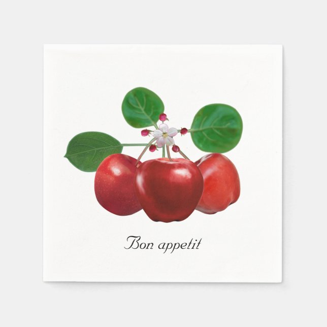 Fresh Red Apples on White Napkins (Front)
