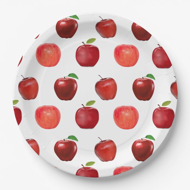 Fresh Red Apples on White Paper Plate (Front)