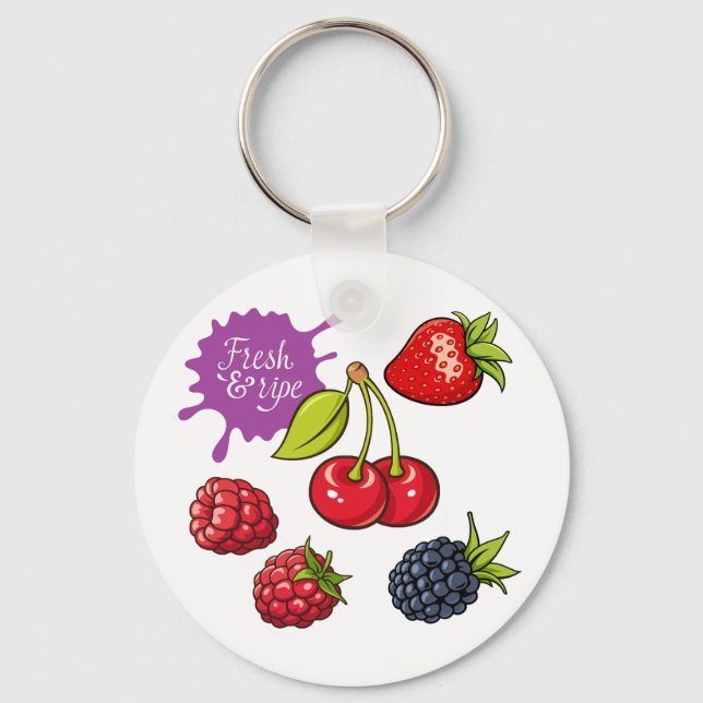 Fresh Red Berries and Cherries Key Ring (Front)