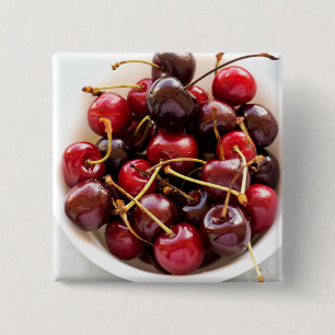Fresh Red Cherries in a Bowl Photograph 15 Cm Square Badge