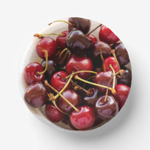 Fresh Red Cherries in a Bowl Photograph Paper Plate
