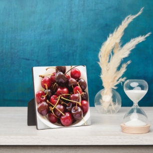 Fresh Red Cherries in a Bowl Photograph Plaque
