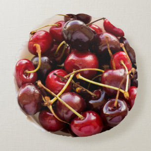 Fresh Red Cherries in a Bowl Photograph Round Cushion