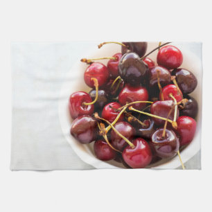 Fresh Red Cherries in a Bowl Photograph Tea Towel