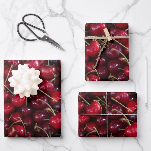 Fresh Red Cherries Photo Wrapping Paper Sheet (Front)