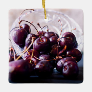 Fresh Red Cherries Photograph Ceramic Ornament