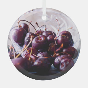 Fresh Red Cherries Photograph Glass Tree Decoration