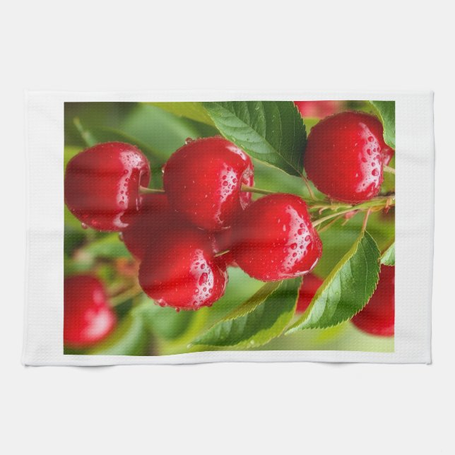 Fresh Red Cherries Sherpa Throw Tea Towel (Horizontal)