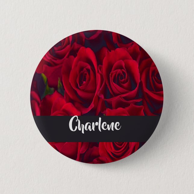 Fresh red roses 6 cm round badge (Front)