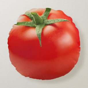 Fresh Red Tomato Isolated On White Background Round Cushion
