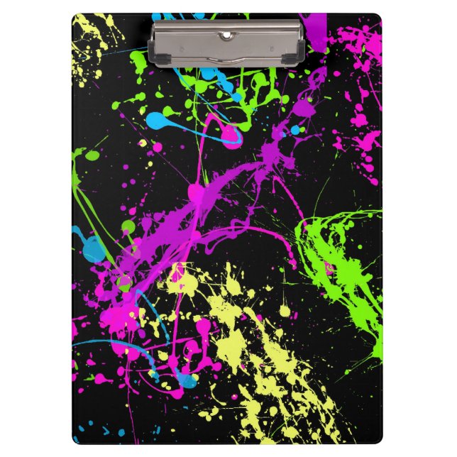 Fresh Retro Neon Paint Splatter Clipboard (Front)