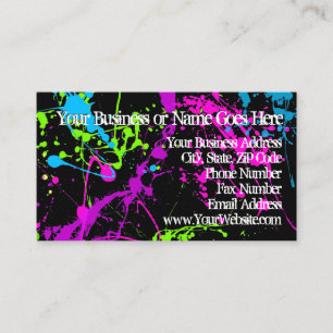 Fresh Retro Neon Paint Splatter on Black 80s Party Business Card