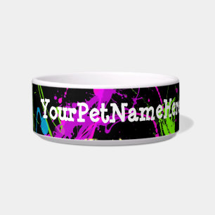Fresh Retro Neon Paint Splatter on Black Bowl