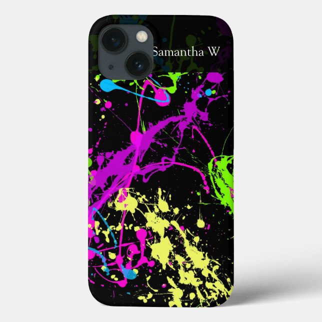 Fresh Retro Neon Paint Splatter on Black Case-Mate iPhone Case (Back)