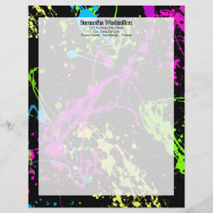 Fresh Retro Neon Paint Splatter on Black Customised Letterhead